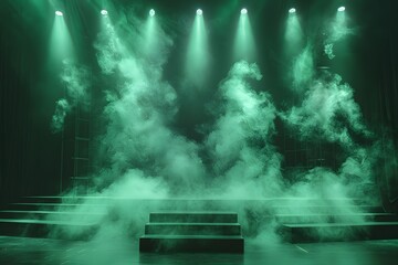 Obraz premium Dramatic Theater Stage with Green Smoke and Spotlights for Mystical Performance Background