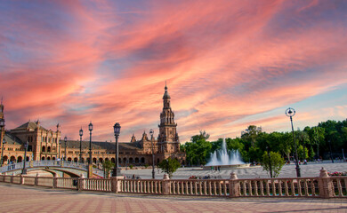 a wonderful evening in Plaza de España in Seville Spain