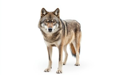 Fototapeta premium Intimidating full body portrait of a wolf with a menacing expression on a white background isolated