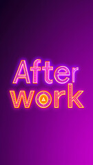 Afterwork text in bold neon letters. Featuring a mix of gold, purple and blue tones. The text has symmetrical patterns and includes embedded geometric shapes, Generative AI