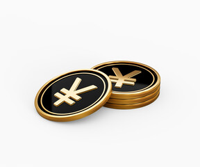Sleek Golden And Black Japanese Yen Coins Rounded Coins Stack On White Background 3d Illustration