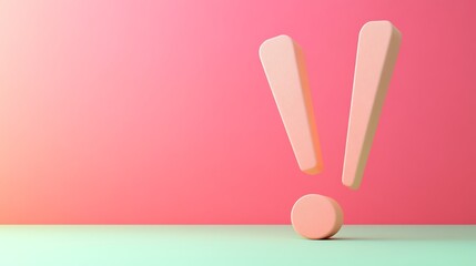 A pink exclamation point stands on a green surface against a pink wall.
