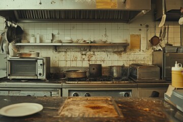 Dirty kitchen in a commercial restaurant