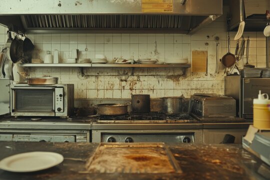 Dirty kitchen in a commercial restaurant