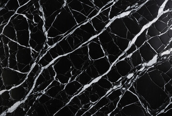 Shiny black marble background with faint white veins running through it