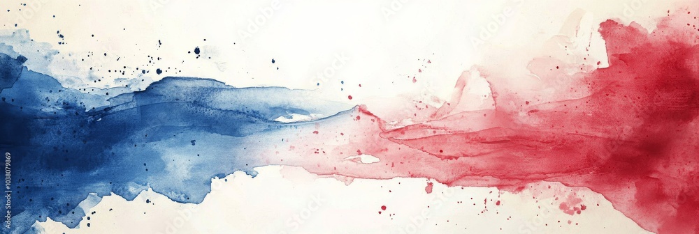 Poster abstract watercolor design featuring red and blue hues with subtle splashes and soft blending