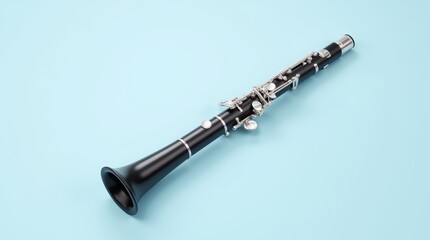Clarinet isolated on white and black backgrounds, highlighting its silver keys and woodwind details
