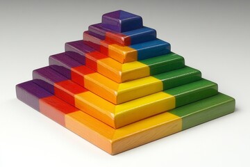 Colorful wooden blocks stacked in a pyramid shape, creating a vibrant and playful design.