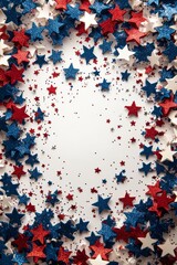 Festive arrangement of red white and blue stars with glitter for a celebration or holiday event