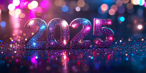 New Year 2025 shine with sparkling lights, background glow.