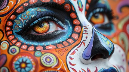 Obraz premium Vibrant Sugar Skull Makeup on a Young Woman day of the dead