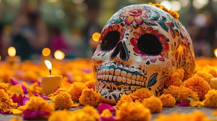 Fototapeta premium Colorful Skull in Floral Decor for Celebration