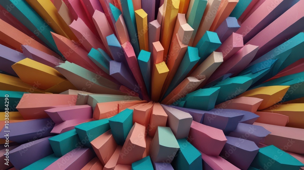 Poster abstract background with colorful geometric shapes in a radial pattern.