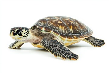 Obraz premium Elegant sea turtle portrait calm expression and side view on minimalist white background isolated