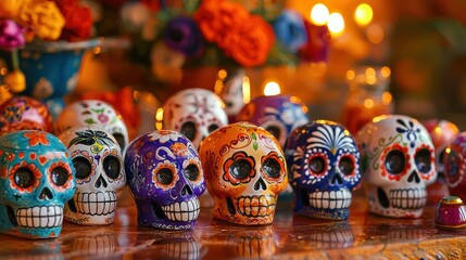 Whimsical Colorful Skulls for Festive Design