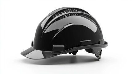 Fototapeta premium Black Safety Helmet on a White Background in a Simple Studio Shot. Generative AI