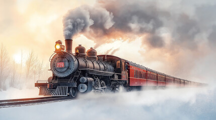A toy steam locomotive rides on a railway in smoke