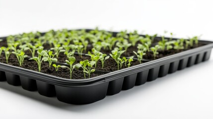 Seedling trays with young plants isolated on a white background ideal for gardening and plant nursery concepts. Generative AI