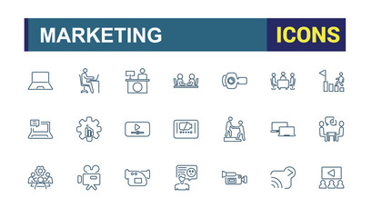 Digital marketing line icons. SEO, target, ads, analytics etc. Marketing icon collection. Thin line icon. Editable stroke for web and mobile app.