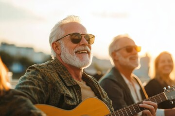 Golden Years: Friends, music, and joy on a sunny balcony!