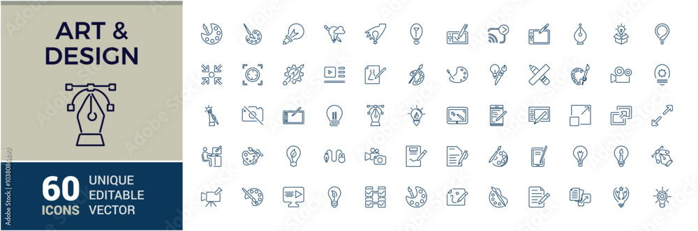Poster graphic design icons set. art and design vector illustration in modern thin line style of computer g