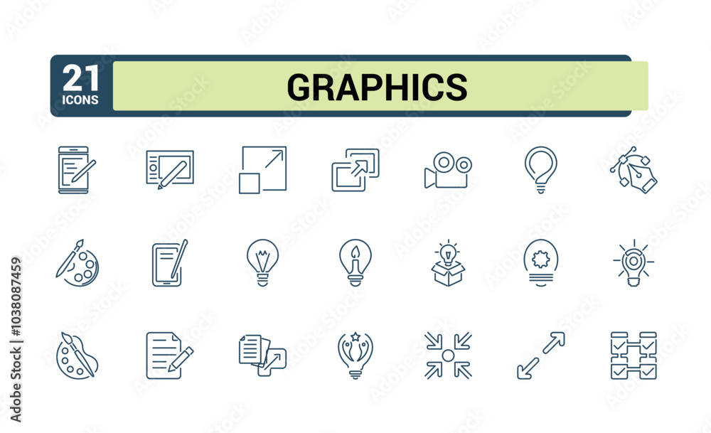 Fototapete Graphic Design icons set. Art and design vector illustration in modern thin line style of computer graphics related icons. Tools, and more.