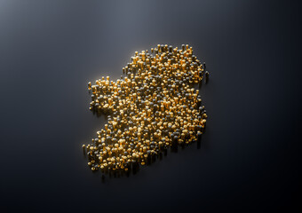 Ireland Map Made Of High Quality Premium Golden Metallic Copper Brass Pillars 3D Illustration