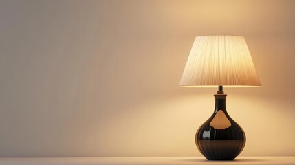 Modern ceramic table lamp with pleated lampshade in warm lighting isolated on white background perfect for interior design projects. Generative AI