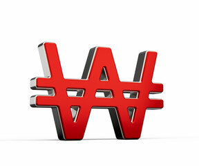 Bold Vibrant Red Korean Won Currency Symbol With Sleek Metallic Gleam 3D Illustration