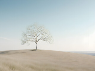 a tree on a hill with the sky in the background