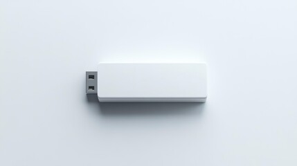 Minimalist white USB drive on a clean white background with a simple design. Generative AI