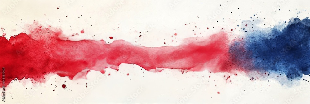 Poster abstract watercolor design featuring red and blue hues with subtle splashes and soft blending