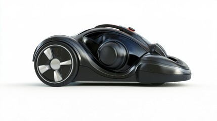 Modern black vacuum cleaner with sleek design on a white background ideal for illustrating cleaning appliances and smart home devices.. Generative AI
