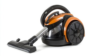 Powerful orange and black vacuum cleaner with modern design on a white background. Generative AI