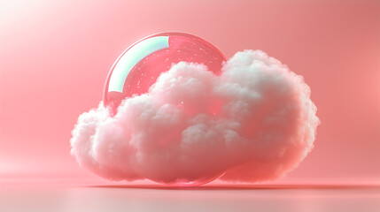 A soft pink cloud encased in a transparent bubble