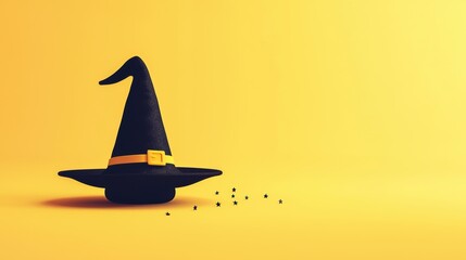 Fototapeta premium Minimalist Witch Hat Design on Yellow Background