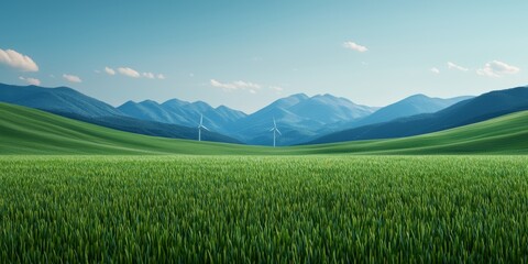 Obraz premium Expansive Landscape with Wind Turbines and Green Fields