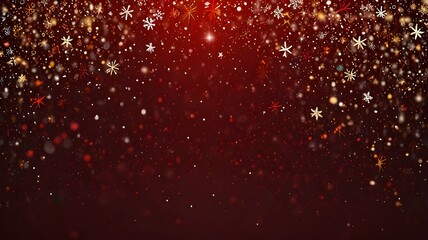 A festive red Christmas background adorned with golden snowflakes of various sizes and sparkling white stars. The vibrant color scheme and glittering details evoke the cheerful holiday spirit.