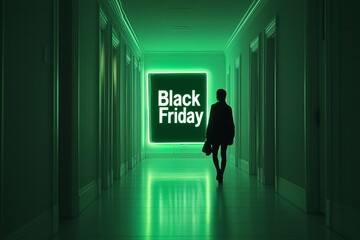 A glowing frame with the text red neon light emitting "BLACK FRIDAY", seasonal sale banner, black friday concept, shopping and consum