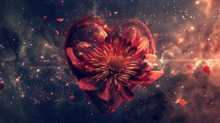 a surrealistic interpretation of the human heart as a cosmic dance, with waves of emotion swirling and intertwining in an eternal ballet of love and passion on an isolated white background