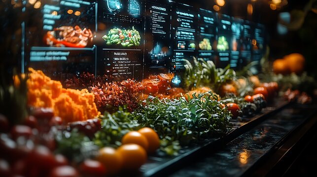 Futuristic Holographic Menu Display in Restaurant Setting