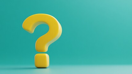 A 3D rendering of a yellow question mark against a turquoise background.