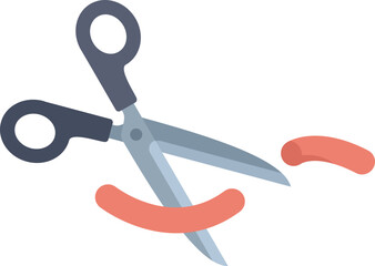 Cartoon illustration of a pair of scissors cutting sausage links