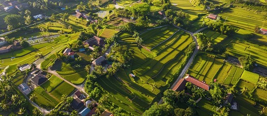 Fototapeta premium A top view of a beautiful rice field in the countryside.