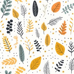 Colorful leaves and berries create a lively pattern.