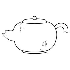 broken teapot illustration hand drawn outline vector