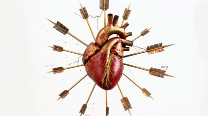 a surrealistic interpretation of the human heart as a luminous crystal, refracting colorful rays of light and symbolizing the purity and transparency of love on an isolated white background