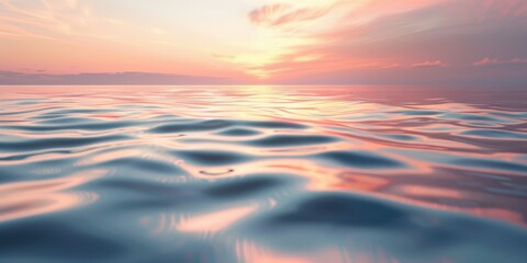 Fototapeta premium A serene sunset over calm ocean waters, reflecting soft colors and gentle waves.