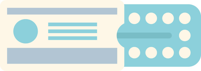 Blue blister pack of contraceptive pills lying near leaflet describing dosage, contraception and healthcare concept