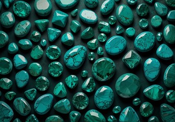 abstract turquoise background with emerald gemstones